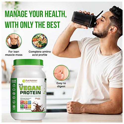 Pure Nutrition  Pure Nutrition Pure Vegan Protein Powder With Chocolate Flavour For Men And Women For Good Muscles, 1 kg  