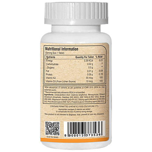 Pure Nutrition  Vitamin D3 Tablets - Support Bone & Joint Health, Helps Boost Immunity, Cholecalcified & Menaquine, 90 pcs  