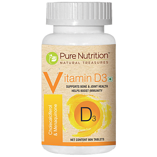 Pure Nutrition  Vitamin D3 Tablets - Support Bone & Joint Health, Helps Boost Immunity, Cholecalcified & Menaquine, 90 pcs  