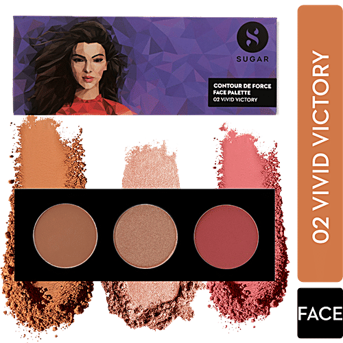 Sugar Cosmetics Contour De Force Face Palette - Light-Weight, Highly Pigmented, Long Lasting, 12.5 g 02 Vivid Victory
