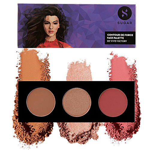 Sugar Cosmetics Contour De Force Face Palette - Light-Weight, Highly Pigmented, Long Lasting, 12.5 g 02 Vivid Victory