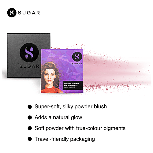 Sugar Cosmetics Contour De Force Mini Highlighter - Rosey Taupe, Highly Pigmented, Long Lasting, 4 g 04 Royal Rose 