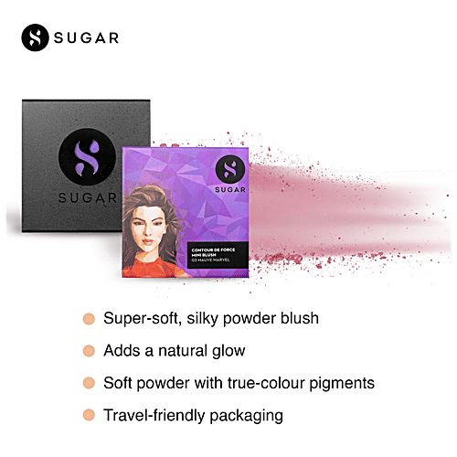 Sugar Cosmetics Contour De Force Mini Blush - Highly Pigmented, Long Lasting, 4 g 03 Mauve Marvel/Plum 