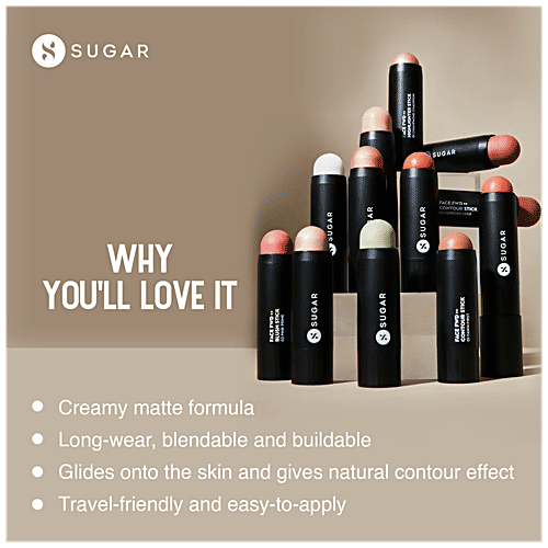 Sugar Cosmetics Face Fwd Contour Stick - Milk Chocolate Brown, Long Lasting, 9 g 01 Fawn First 