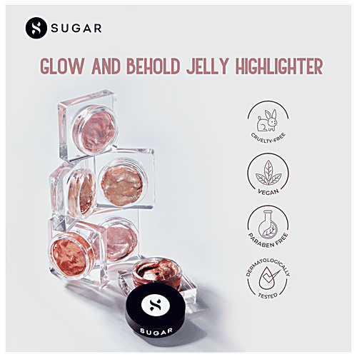 Sugar Cosmetics Glow & Behold Jelly Highlighter - Warm Champagne Gold, Water Based Formula, Intensely Pigmented, 3 g 01 Gold Goal