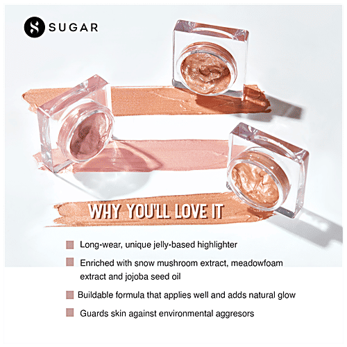 Sugar Cosmetics Glow & Behold Jelly Highlighter - Warm Champagne Gold, Water Based Formula, Intensely Pigmented, 3 g 01 Gold Goal