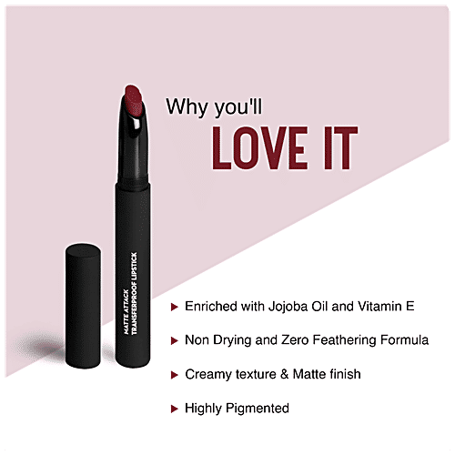 Sugar Cosmetics Matte Attack Transferproof Lipstick - Bluish Red/Cool-toned Red, Highly Pigmented, Long Lasting, 2 g 17 Grateful Red