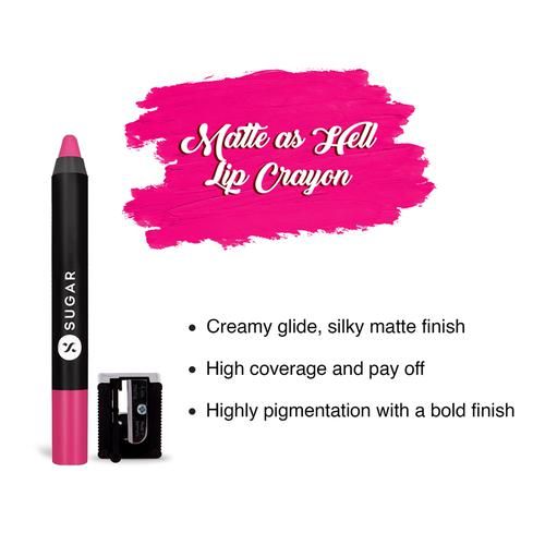 SUGAR Cosmetics Matte As Hell Crayon Lipstick - Fuchsia, Silky Matte Finish, High Coverage, 2.8 g 02 Mary Poppins 