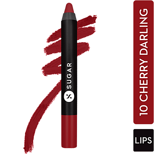 Sugar Cosmetics Matte As Hell Crayon Lipstick - Cherry Red, Silky Matte Finish, High Coverage, 2.8 g 10 Cherry Darling 