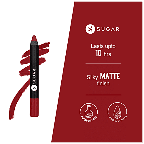 Sugar Cosmetics Matte As Hell Crayon Lipstick - Cherry Red, Silky Matte Finish, High Coverage, 2.8 g 10 Cherry Darling 