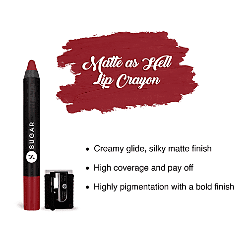 Sugar Cosmetics Matte As Hell Crayon Lipstick - Cherry Red, Silky Matte Finish, High Coverage, 2.8 g 10 Cherry Darling 