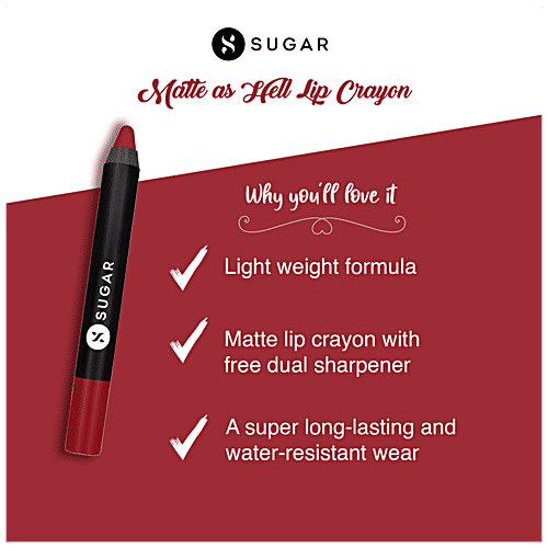 Sugar Cosmetics Matte As Hell Crayon Lipstick - Cherry Red, Silky Matte Finish, High Coverage, 2.8 g 10 Cherry Darling 