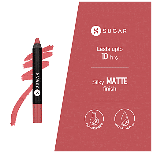 Sugar Cosmetics Matte As Hell Crayon Lipstick - Warm-toned Light Coral, Highly Pigmented, Long Lasting, 2.8 g 27 Sunny Randall 