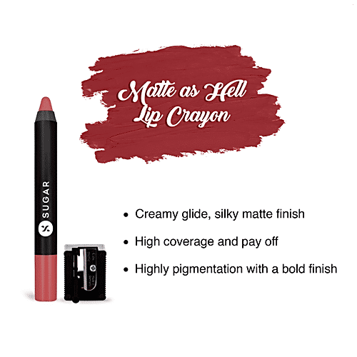 Sugar Cosmetics Matte As Hell Crayon Lipstick - Warm-toned Light Coral, Highly Pigmented, Long Lasting, 2.8 g 27 Sunny Randall 