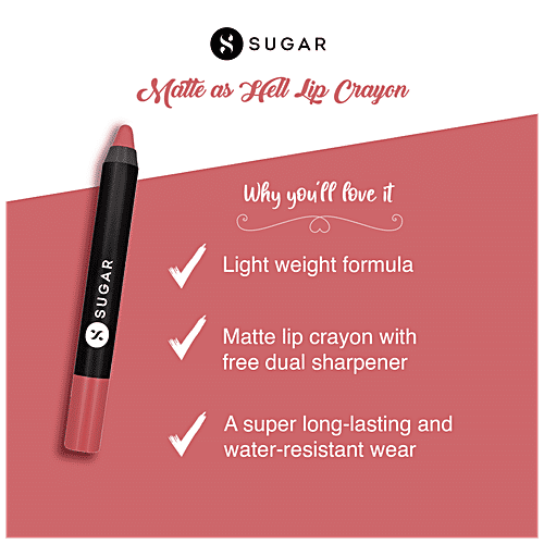 Sugar Cosmetics Matte As Hell Crayon Lipstick - Warm-toned Light Coral, Highly Pigmented, Long Lasting, 2.8 g 27 Sunny Randall 