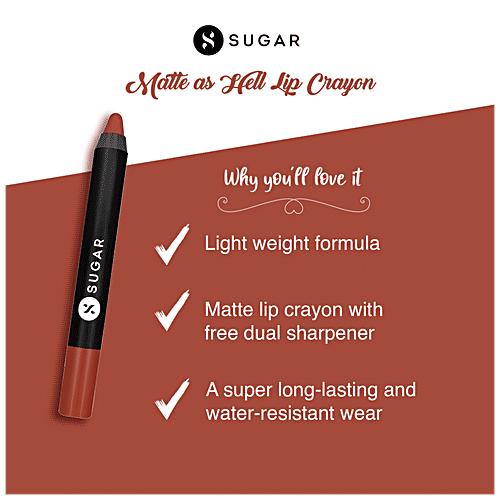 Sugar Cosmetics Matte As Hell Crayon Lipstick - Peachy Brown, Highly Pigmented, Long Lasting, 2.8 g 29 Molly Brown