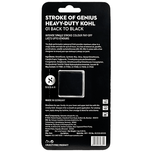 Sugar Cosmetics Stroke Of Genius Heavy-duty Kohl - Smear-proof & Water-resistant, 1.2 g 01 Back To Black 