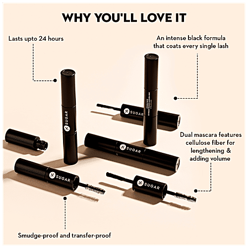 Sugar Cosmetics Double Date Extreme Volume Mascara Duo - Smudge & Transfer Proof, 7 ml 01 Black Jack 