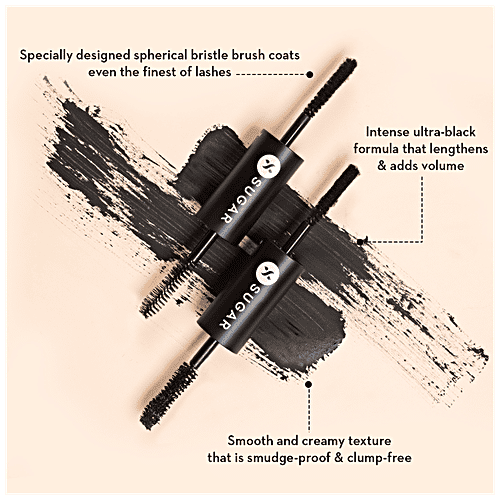 Sugar Cosmetics Double Date Extreme Volume Mascara Duo - Smudge & Transfer Proof, 7 ml 01 Black Jack 