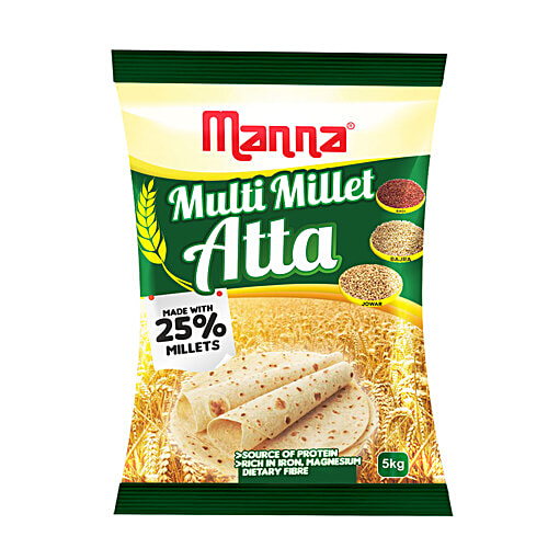 Manna Multi Millet Atta - Made From Ragi, Jowar & Bajra, Rich In Protien, Fibre, Iron, Healthy, 5 kg