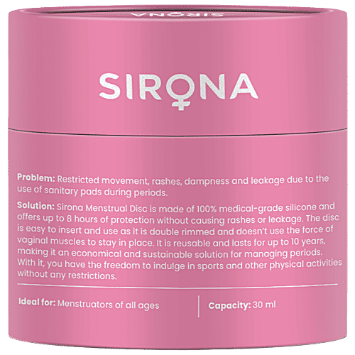 SIRONA FDA Approved Reusable Menstrual Cup Disc (Small Size) for Women | Upto 8 hours Protection, 1 pc Box 