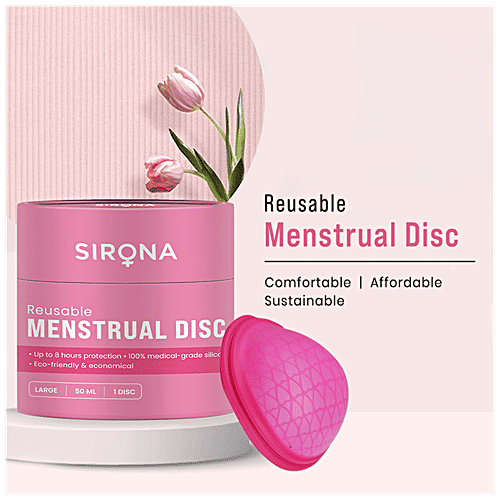 SIRONA FDA Approved Reusable Menstrual Cup Disc (Large Size) for Women | Upto 8 hours Protection, 1 pc Box 