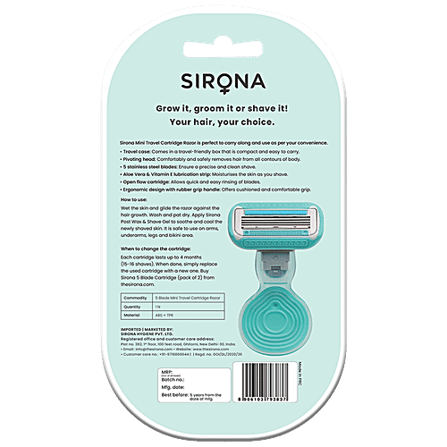 SIRONA Reusable Mini Travel Cartridge Hair Removal Body Razor for Women, 1 pc Box