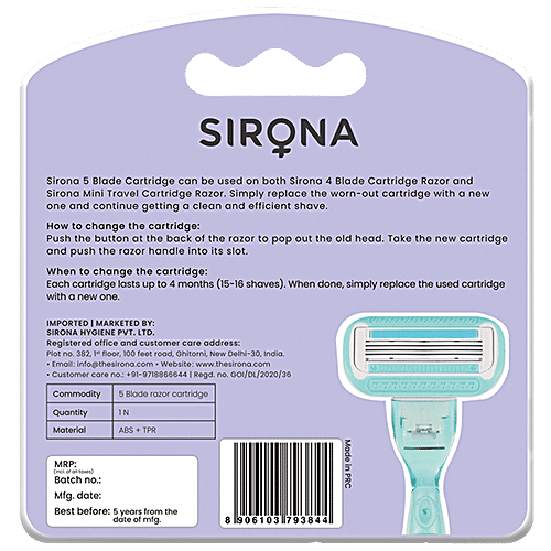 SIRONA Pack of 2 Reusable 5 Blade Cartridge Refills/Blades for Women Razors, 2 pcs Box 