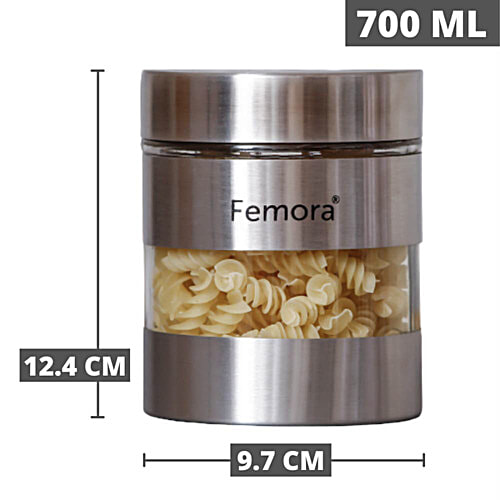 Buy Femora Kitchen Storage Jar Metallic Clear Glass,For Storing