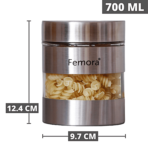 Femora Kitchen Storage Jar - Metallic Clear Glass,For Storing Pulses ,Grains, 700 ml (1 pc) 