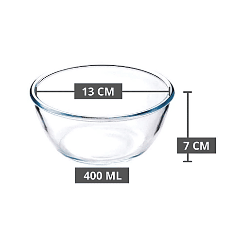 Femora Borosilicate Glass Mixing Bowl - Microwave Safe, For Serving, Storing, Baking, 400 ml (1 pc) 