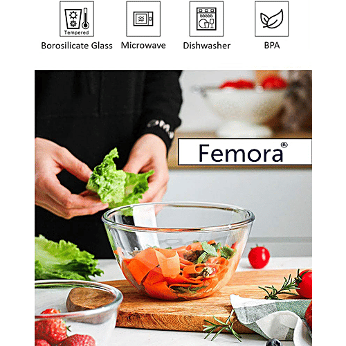 Femora Borosilicate Glass Mixing Bowl - Microwave Safe, For Serving, Storing, Baking, 400 ml (1 pc) 