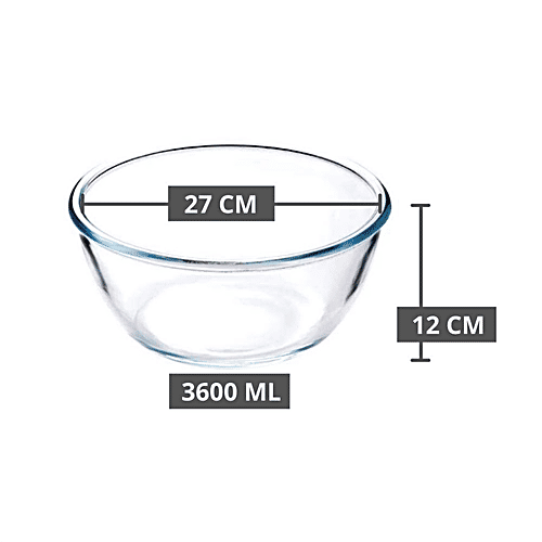 Femora Borosilicate Glass Mixing Bowl  - Microwave Safe, For Baking, Marination Use, 3.6 L ( 1 pc) 