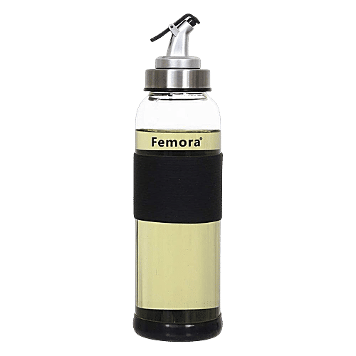 Femora Borosilicate Glass Oil Dispenser With Lid - Clear, Drip Free Spout, Controlled Use, 1 L (1 pc) 