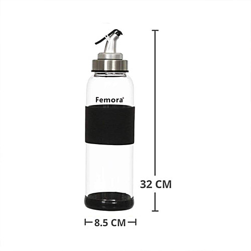 Femora Borosilicate Glass Oil Dispenser With Lid - Clear, Drip Free Spout, Controlled Use, 1 L (1 pc) 