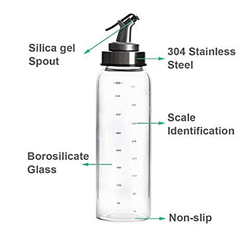 Femora Borosilicate Glass Oil Dispenser With Lid - Clear, Drip Free Spout, Controlled Use, 1 L (1 pc) 