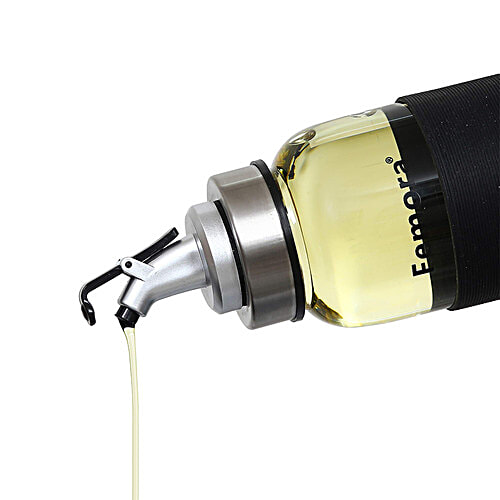 Femora Borosilicate Glass Oil Dispenser With Lid - Clear, Drip Free Spout, Controlled Use, 1 L (1 pc) 