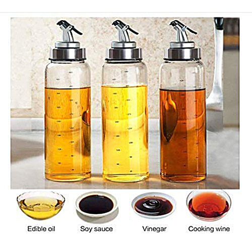 Femora Borosilicate Glass Oil Dispenser With Lid - Clear, Drip Free Spout, Controlled Use, 1 L (1 pc) 