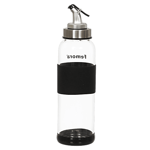 Femora Borosilicate Glass Oil Dispenser With Lid - Clear, Drip Free Spout, Controlled Use, 1 L (1 pc) 