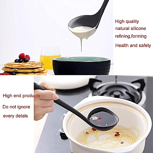Femora Premium Virgin Silicone Ladle With Grip Handle - For Cooking, Baking Use, Black, 1 pc  