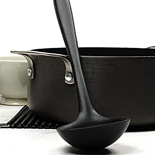 Femora Premium Virgin Silicone Ladle With Grip Handle - For Cooking, Baking Use, Black, 1 pc  