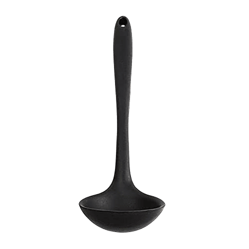 Femora Premium Virgin Silicone Ladle With Grip Handle - For Cooking, Baking Use, Black, 1 pc  