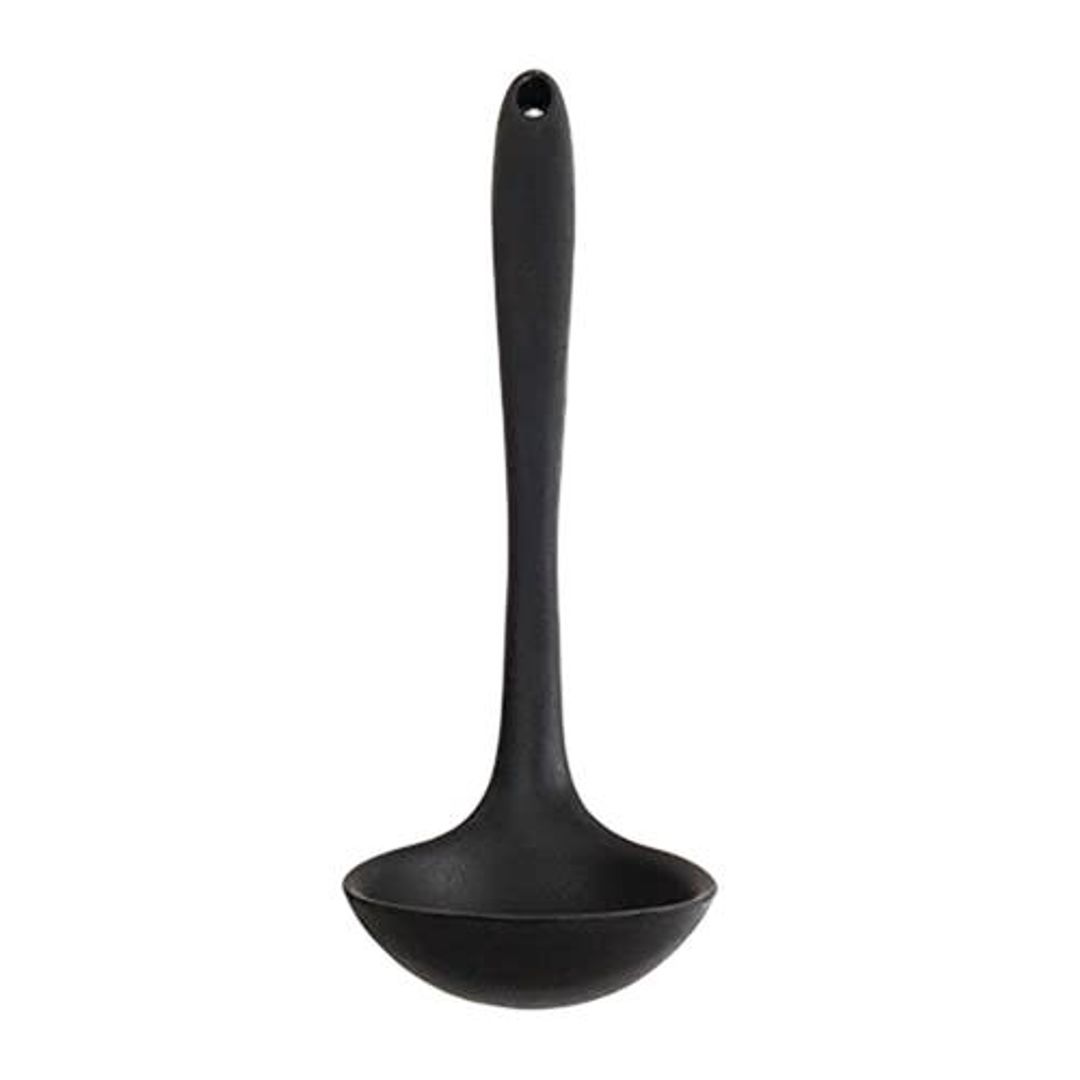 Femora Premium Virgin Silicone Ladle With Grip Handle - For Cooking, Baking Use, Black, 1 pc 