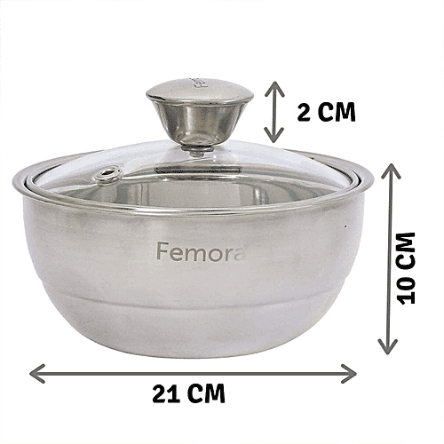 Femora Stainless Steel Curry Bowls - Large Size, Double Wall Insulated Server, Silver, 1.5 L (1 pc) 