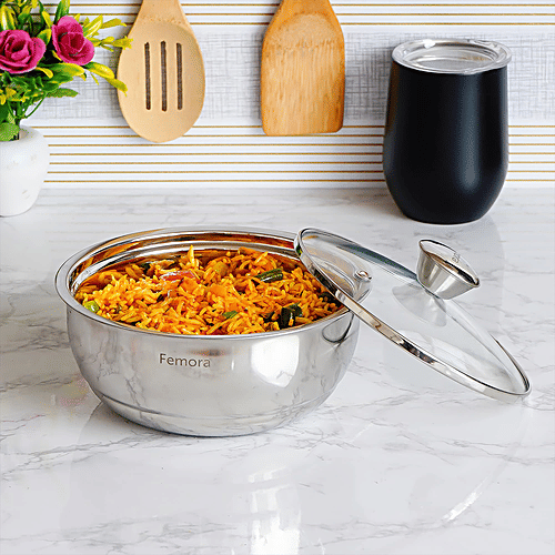Femora Stainless Steel Curry Bowls - Large Size, Double Wall Insulated Server, Silver, 1.5 L (1 pc) 