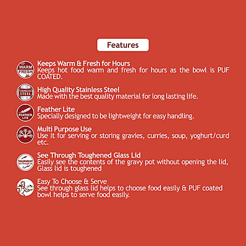 Femora Stainless Steel Curry Bowls - Large Size, Double Wall Insulated Server, Silver, 1.5 L (1 pc) 