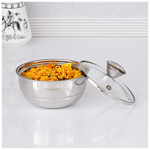 Buy Femora Stainless Steel Curry Bowls Double Wall Insulated Server, Silver Online at Best