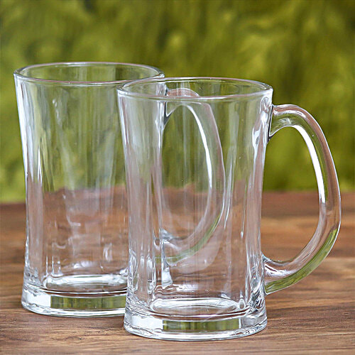 Femora Beera Glass Beer Mug - Transparent, Clear Finish With Handle & Heavy Base, 350 ml (Set of 2)