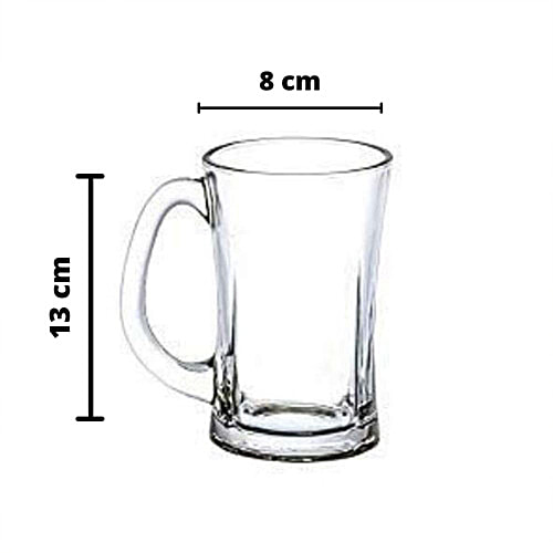 Femora Beera Glass Beer Mug - Transparent, Clear Finish With Handle & Heavy Base, 350 ml (Set of 2)