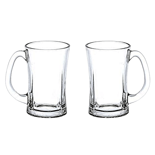 Femora Beera Glass Beer Mug - Transparent, Clear Finish With Handle & Heavy Base, 350 ml (Set of 2)